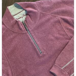 Tommy Bahama Sweater XL  Gray Red Mens 1/4 Zip Pullover Long Sleeve